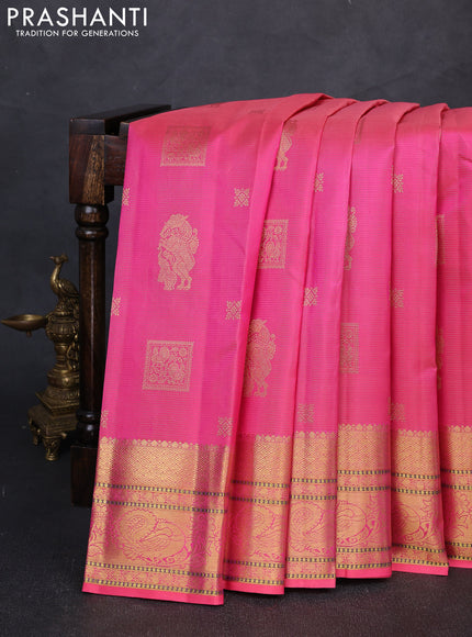 Pure kanchipuram silk saree pink with allover vairaosi pattern & peacock zari buttas and zari woven border