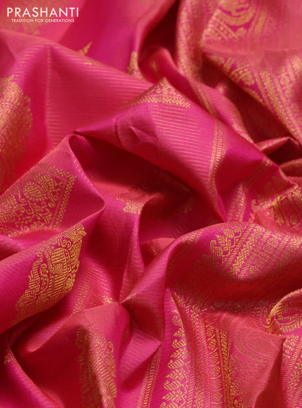 Pure kanchipuram silk saree pink with allover vairaosi pattern & peacock zari buttas and zari woven border