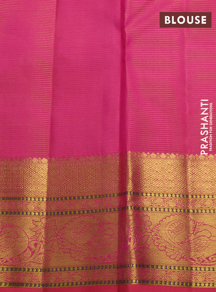 Pure kanchipuram silk saree pink with allover vairaosi pattern & peacock zari buttas and zari woven border