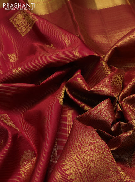 Pure kanchipuram silk saree maroon with allover vairaosi pattern & peacock zari buttas and rich zari woven border