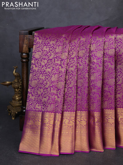 Pure kanchipuram silk saree purple with allover zari woven brocade weaves and long rich zari woven border