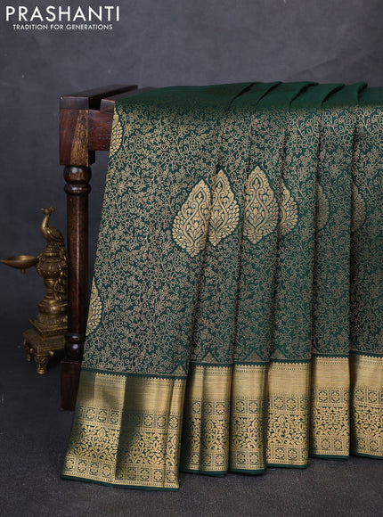 Pure kanchipuram silk saree green with allover zari woven brocade weaves and long rich zari woven border
