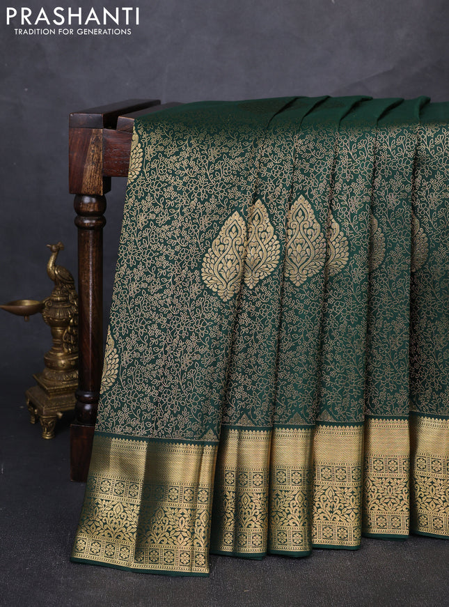 Pure kanchipuram silk saree green with allover zari woven brocade weaves and long rich zari woven border