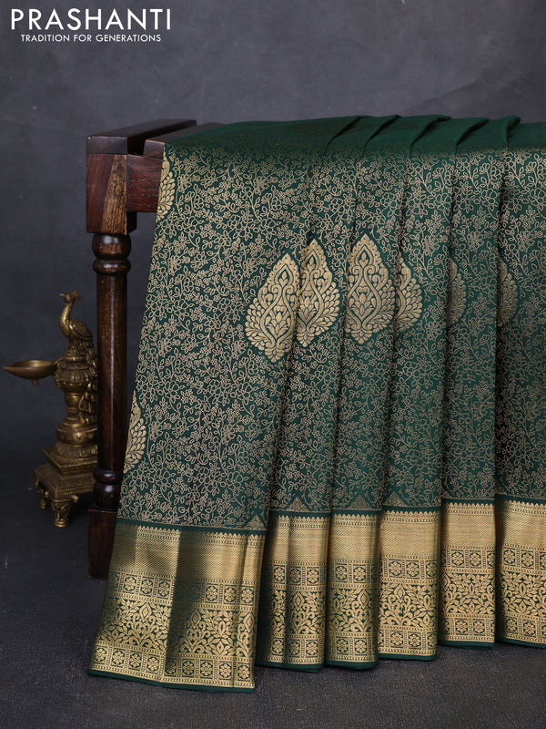 Pure kanchipuram silk saree green with allover zari woven brocade weaves and long rich zari woven border
