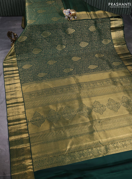 Pure kanchipuram silk saree green with allover zari woven brocade weaves and long rich zari woven border