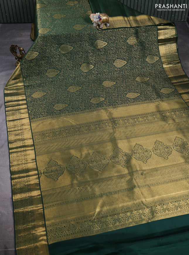 Pure kanchipuram silk saree green with allover zari woven brocade weaves and long rich zari woven border
