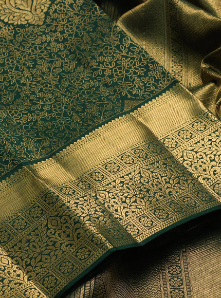 Pure kanchipuram silk saree green with allover zari woven brocade weaves and long rich zari woven border
