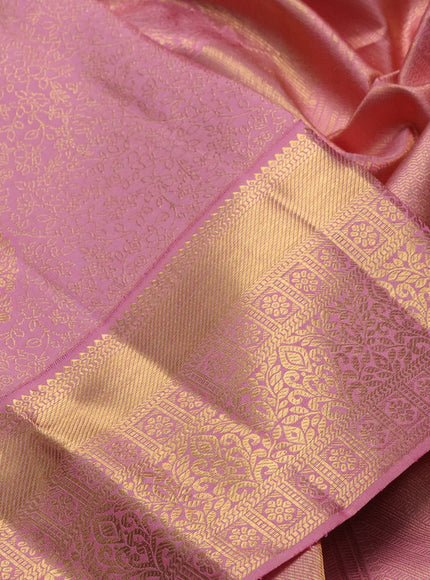 Pure kanchipuram silk saree peach with allover zari woven brocade weaves and rich zari woven border