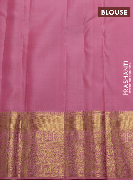 Pure kanchipuram silk saree peach with allover zari woven brocade weaves and rich zari woven border