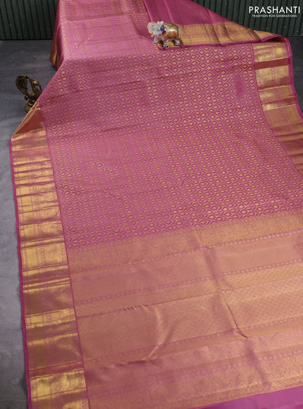 Pure kanchipuram silk saree mauve pink with allover zari woven brocade weaves and rich zari woven border