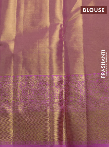Pure kanchipuram tissue silk saree pastel pink with allover zari woven brocade weaves and long rich zari woven border