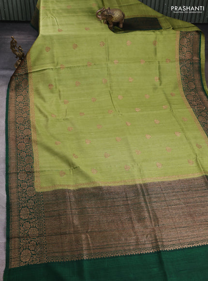 Banarasi raw silk saree pastel green and green with allover thread & zari woven buttas and long thread & zari woven border