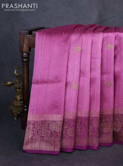 Banarasi raw silk saree mauve pink and purple with thread & zari woven buttas and long thread & zari woven border