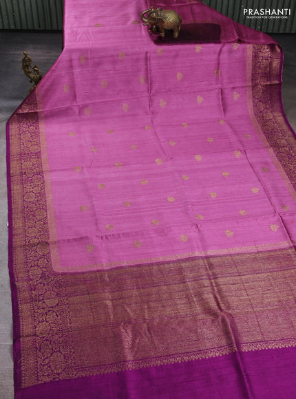 Banarasi raw silk saree mauve pink and purple with thread & zari woven buttas and long thread & zari woven border