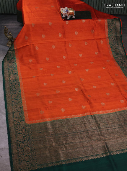 Banarasi raw silk saree orange and green with thread & zari woven buttas and long thread & zari woven border
