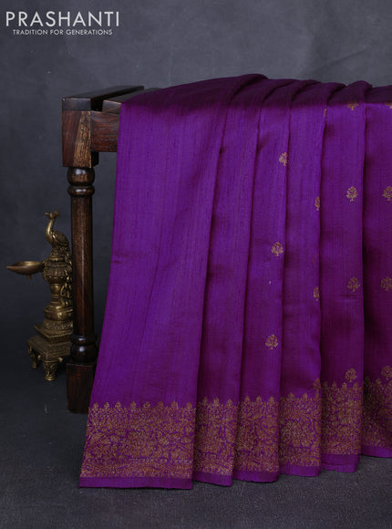 Banarasi raw silk saree purple and green with allover thread & zari woven buttas and thread & zari woven border