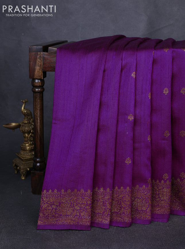 Banarasi raw silk saree purple and green with allover thread & zari woven buttas and thread & zari woven border