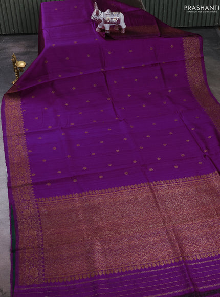 Banarasi raw silk saree purple and green with allover thread & zari woven buttas and thread & zari woven border