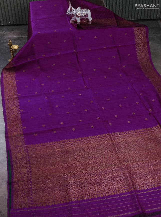 Banarasi raw silk saree purple and green with allover thread & zari woven buttas and thread & zari woven border