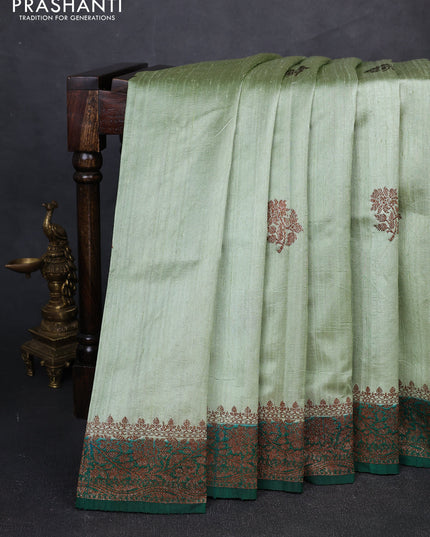 Banarasi raw silk saree pista green and green with allover thread & zari woven buttas and thread & zari woven border