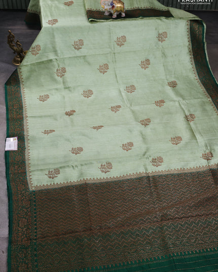 Banarasi raw silk saree pista green and green with allover thread & zari woven buttas and thread & zari woven border