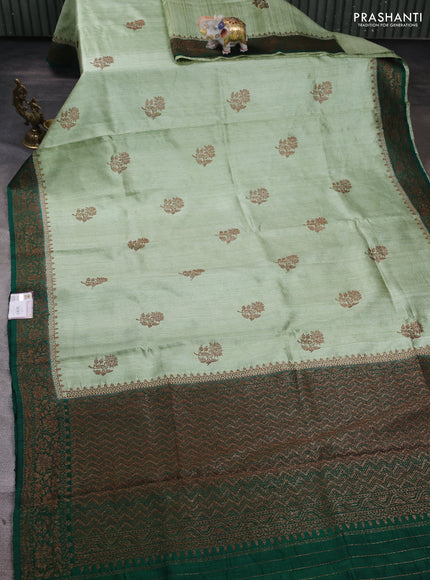 Banarasi raw silk saree pista green and green with allover thread & zari woven buttas and thread & zari woven border