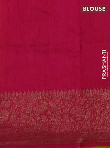 Banarasi raw silk saree mustard yellow and pink with allover thread & zari woven buttas and long thread & zari woven border
