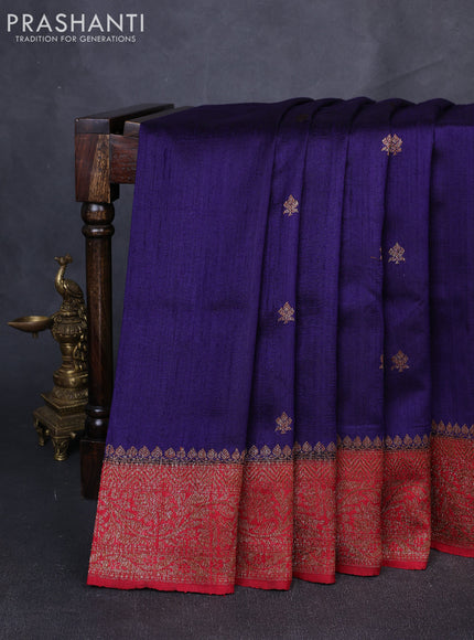 Banarasi raw silk saree navy blue and maroon with allover thread & zari woven buttas and long thread & zari woven border