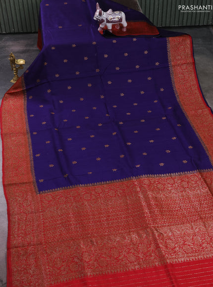 Banarasi raw silk saree navy blue and maroon with allover thread & zari woven buttas and long thread & zari woven border