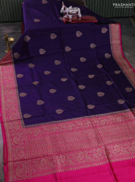 Banarasi raw silk saree deep violet and pink with thread & zari woven buttas and long thread & zari woven border