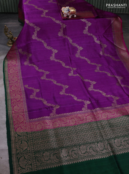 Banarasi raw silk saree purple and green with allover thread & zari woven weaves and long thread & zari woven border