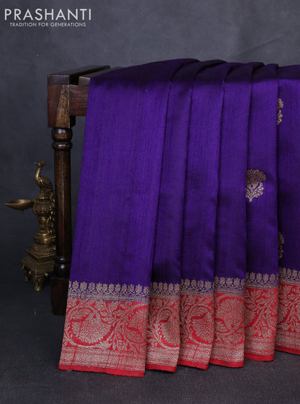 Banarasi raw silk saree violet and red with allover thread & zari woven buttas and long thread & zari woven border