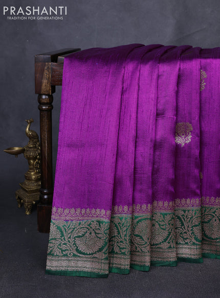 Banarasi raw silk saree purple and green with thread & zari woven buttas and long thread & zari woven border