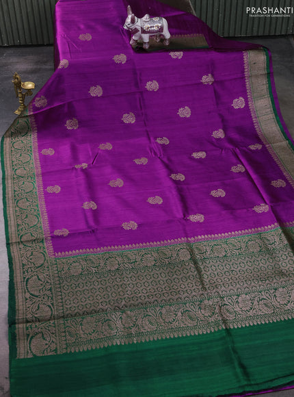 Banarasi raw silk saree purple and green with thread & zari woven buttas and long thread & zari woven border