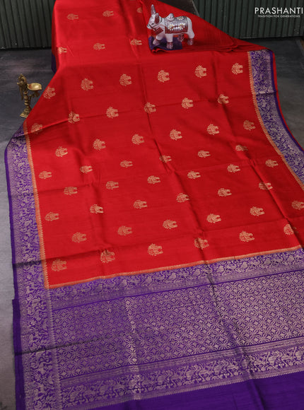 Banarasi raw silk saree red and violet with zari woven buttas and zari woven border