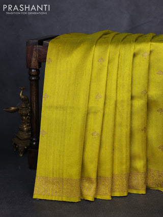 Banarasi raw silk saree lime yellow with thread & zari woven buttas and thread & zari woven border
