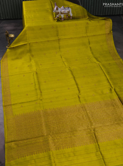 Banarasi raw silk saree lime yellow with thread & zari woven buttas and thread & zari woven border