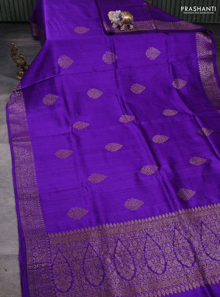 Banarasi raw silk saree violet with thread & zari woven buttas and thread & zari woven border