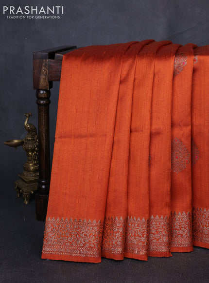 Banarasi raw silk saree rustic orange with thread & zari woven buttas and thread & zari woven border