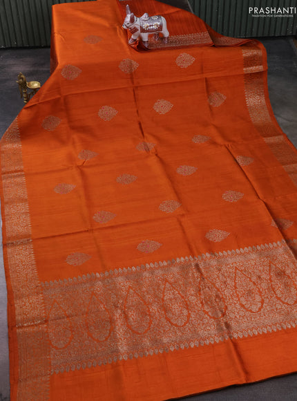 Banarasi raw silk saree rustic orange with thread & zari woven buttas and thread & zari woven border