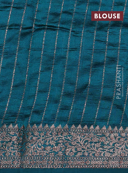 Banarasi raw silk saree teal green with thread & zari woven buttas and thread & zari woven border