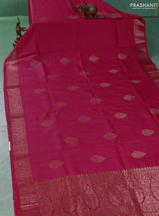 Banarasi raw silk saree pink with thread & zari woven buttas and thread & zari woven border