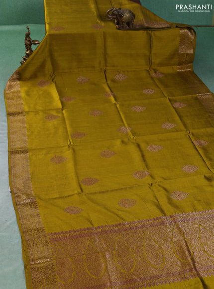 Banarasi raw silk saree lime green with thread & zari woven buttas and thread & zari woven border