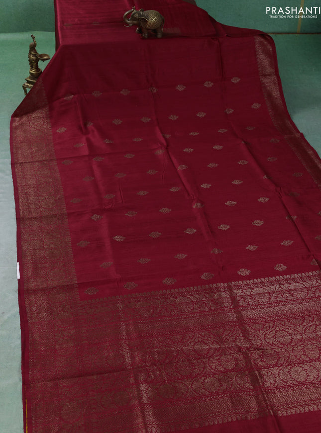 Banarasi raw silk saree red and mustard yellow with thread & zari woven buttas and long thread & zari woven border