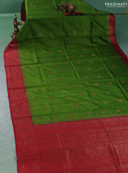 Banarasi raw silk saree green and red with thread & zari woven buttas and long thread & zari woven border