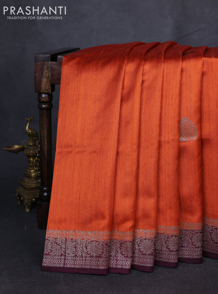 Banarasi raw silk saree rustic orange and wine shade with thread & zari woven buttas and thread & zari woven border