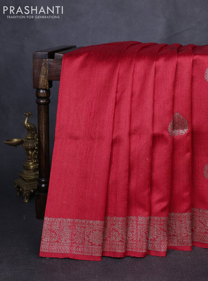 Banarasi raw silk saree red and pink with thread & zari woven buttas and thread & zari woven border