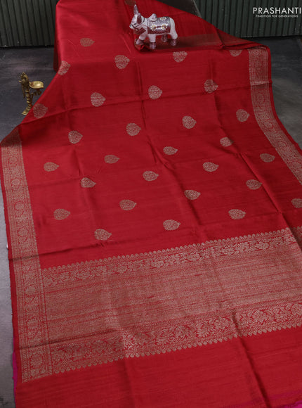 Banarasi raw silk saree red and pink with thread & zari woven buttas and thread & zari woven border