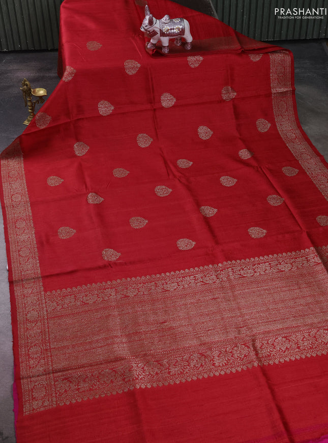 Banarasi raw silk saree red and pink with thread & zari woven buttas and thread & zari woven border