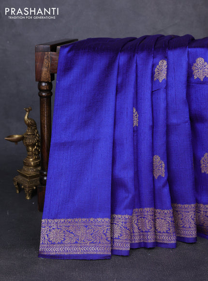 Banarasi raw silk saree blue and pink with thread & zari woven buttas and thread & zari woven border